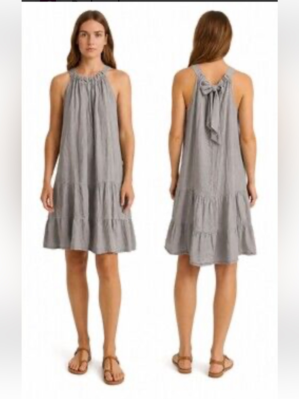 Sleeveless Gray Tiered Halter Mini Dress with Back Tie